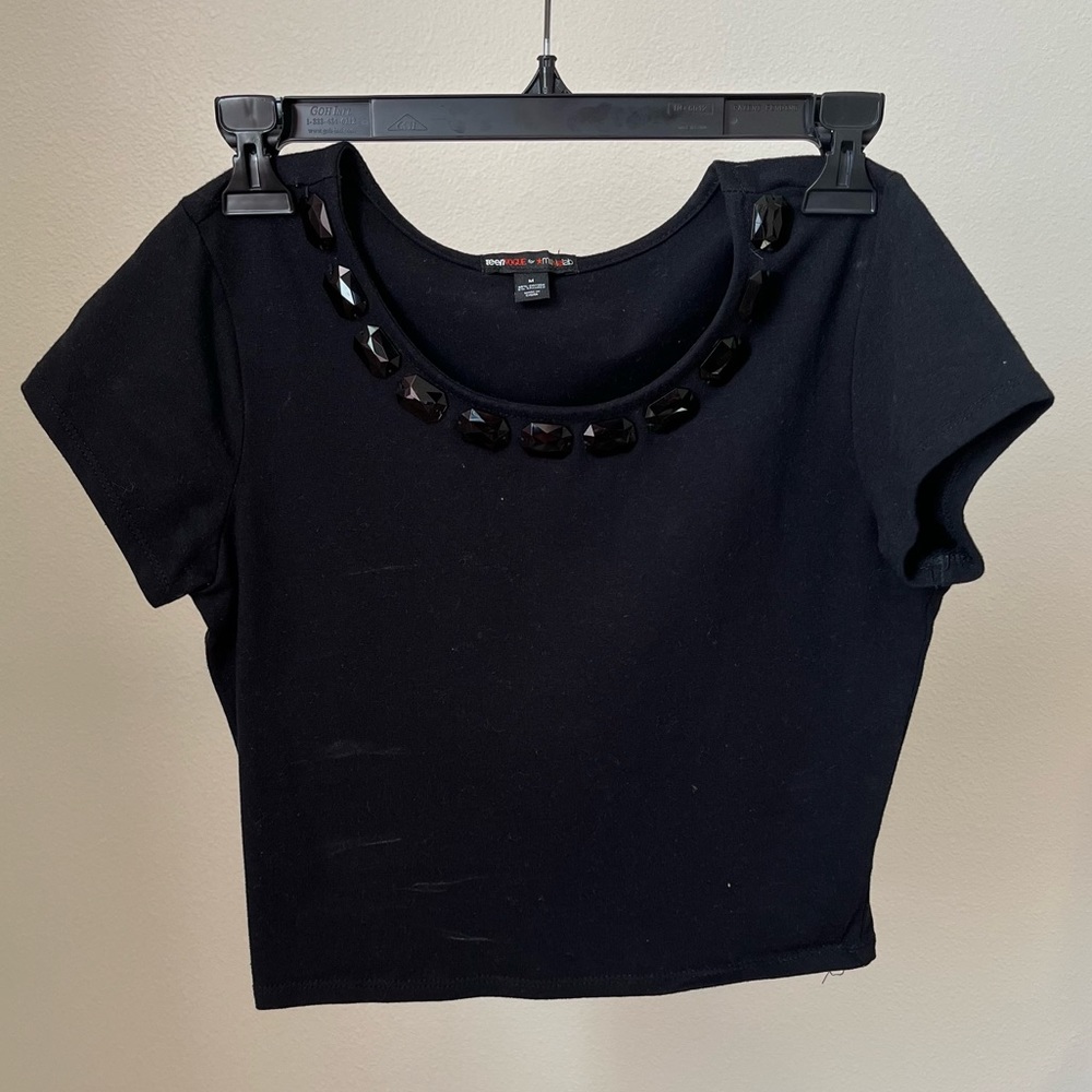 Macys Teen Vogue black crop top with jewel detail